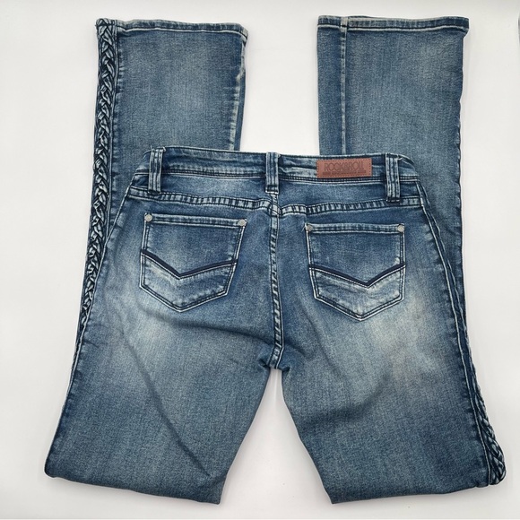 Rock & Roll Cowgirl Jeans Womens Size 30x34 Bootcut Stretch Denim Braided Y2K - Picture 7 of 16